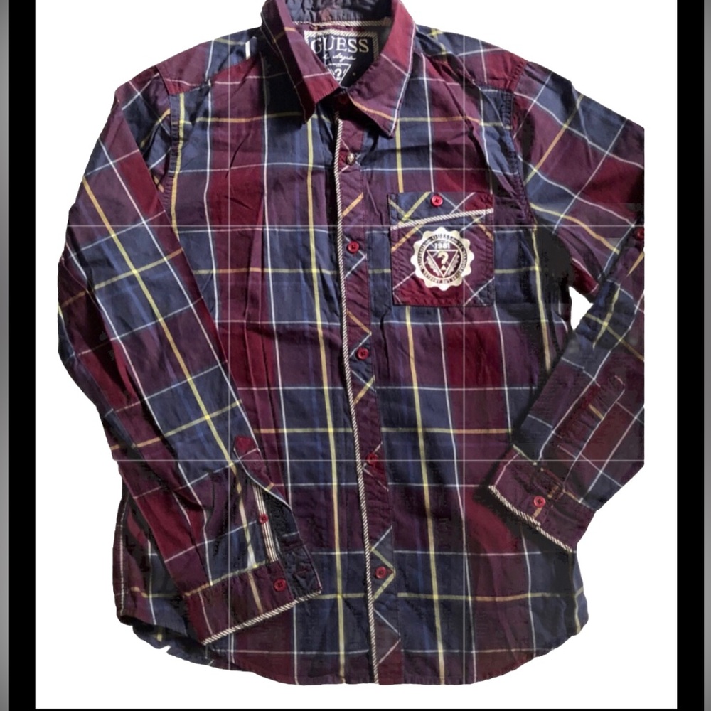 Guess 1981 Boys Long sleeve Dress Shirt multi color plaid XL 14-16